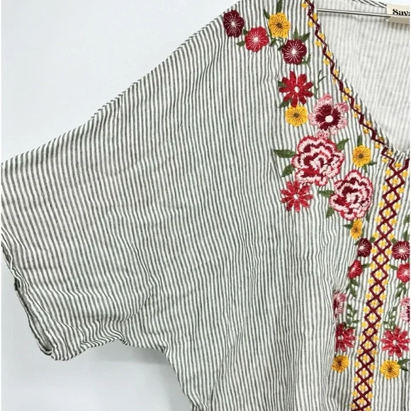 Savanna Jane Floral Embroidered Cotton Boxy Relaxed Striped Pullover Top Size 3X - Picture 5 of 8
